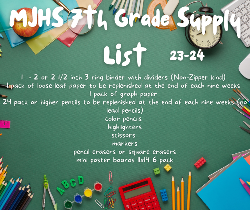 2023-2024 MJHS School Supply Lists | Many Junior High